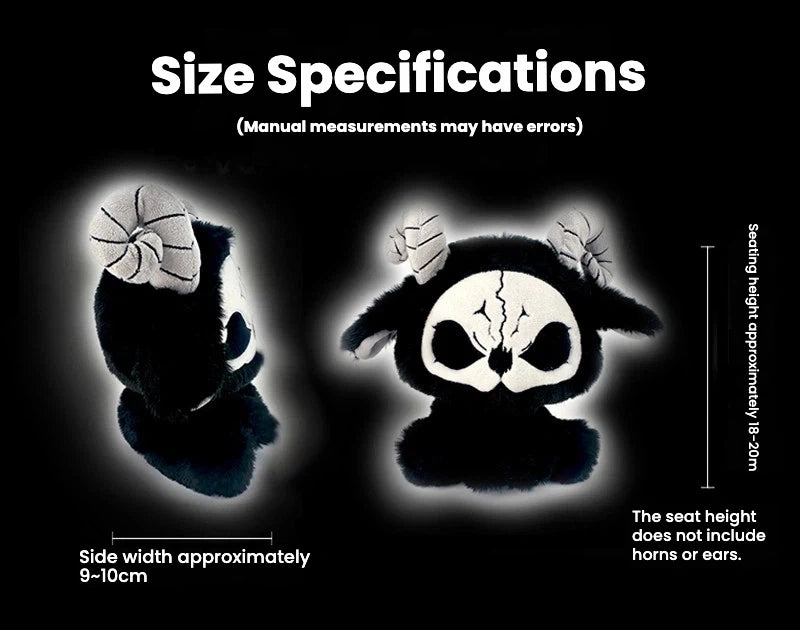 Size specifications for Dark Envoy Reaper Plush - Buu Evil with dimensions indicated.