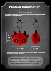 Product information image of Dark Envoy Plush Charm Buu Evil showing size and material details.