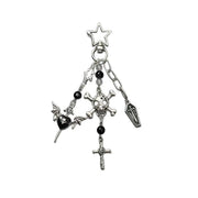 Gothic Skull and Cross Bag Charm featuring a bat, skull, and cross designs, perfect for gothic fashion.
