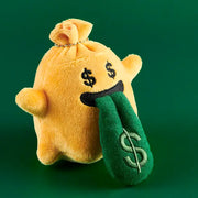 Monster Crew Plush Bag Charm in the shape of a money bag, featuring a fun design with green tongue and dollar signs.