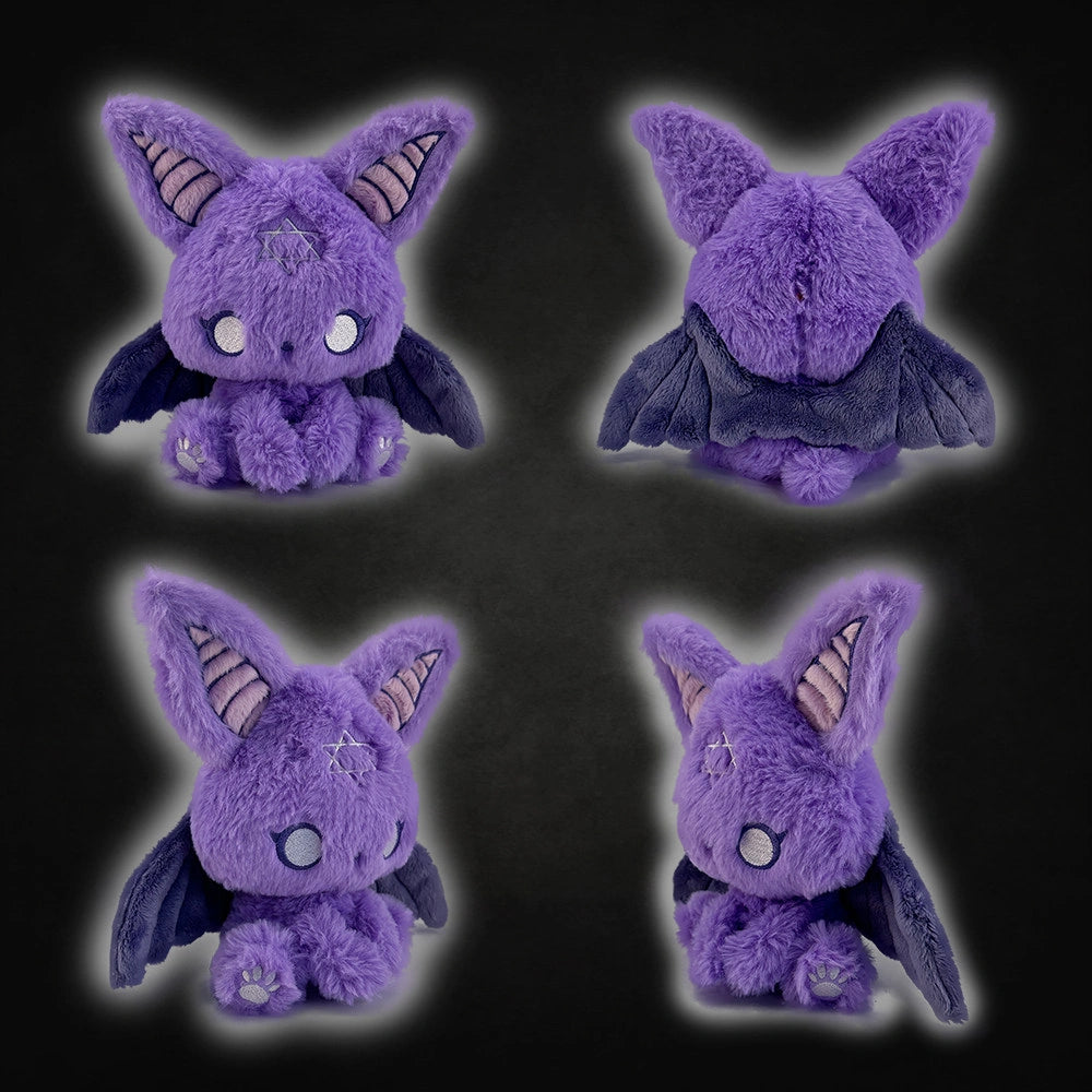 Dark Envoy Gothic Cute Plush Doll - Buu Evil featuring soft purple material and bat-like wings in a 360-degree view.