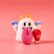 Magnetic angel and devil plush charms featuring a cute ghost with tongue out and heart pendant.
