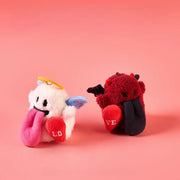 Magnetic angel and devil plush charms with hidden magnets, heart-shaped design, soft and colorful.