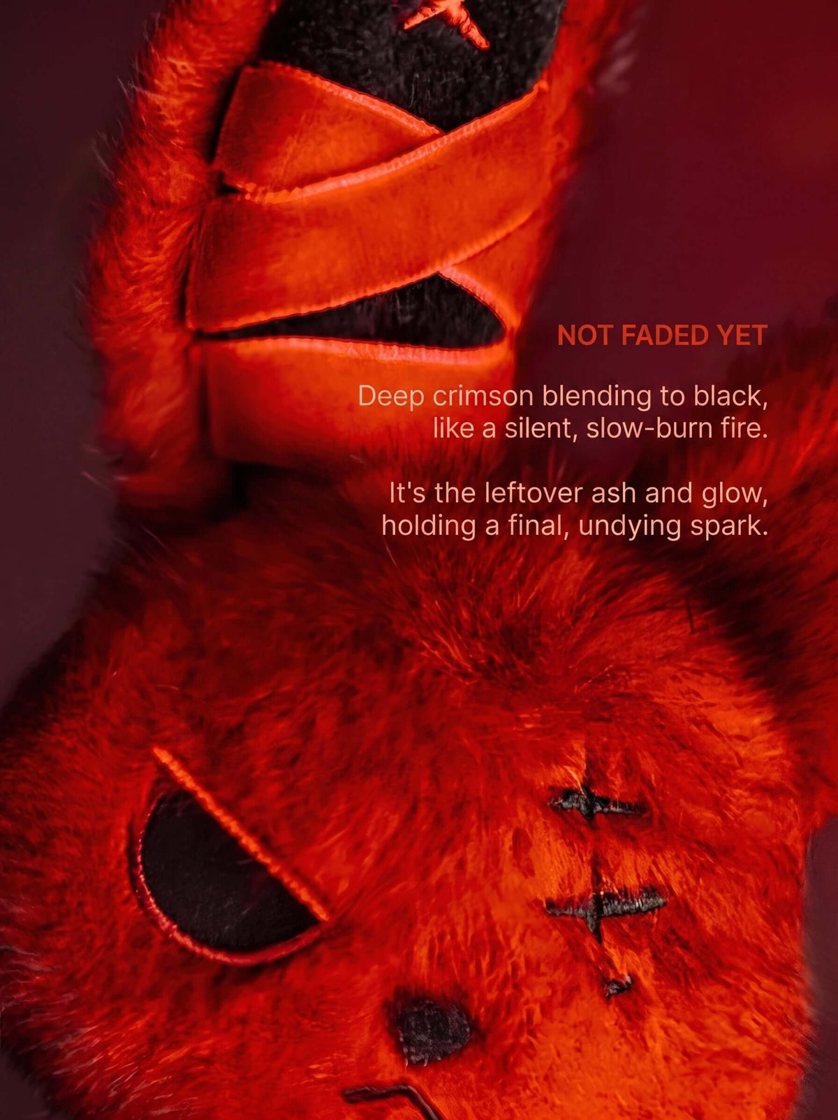 Cuddly Bunny - DarkCute BandaBun with deep crimson and black fur, showcasing its soft texture and unique design.