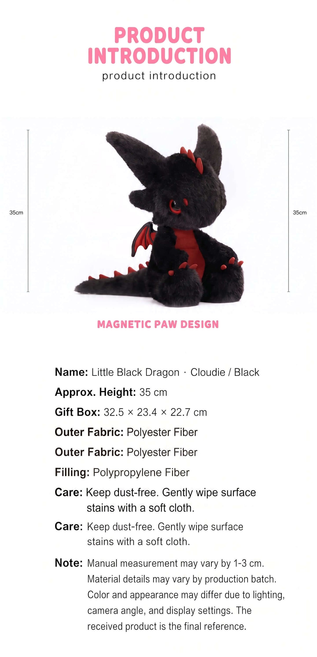 Little Black Dragon plush with magnetic paws and 3D wings for Dragon Boo Halloween Limited.