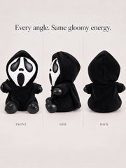Gloomy Oddboo Buu Evil plush toy displayed from front, side, and back views, showcasing its spooky charm.