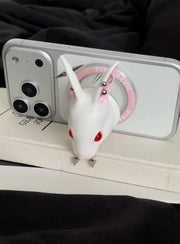 Angry Bunny MagSafe Phone Stand with red-eyed rabbit design on smartphone, showcasing unique 3D-printed style.