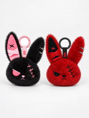 Cuddly Bunny - DarkCute BandaBun plush keychains, featuring black and red bunnies with unique stitched designs.