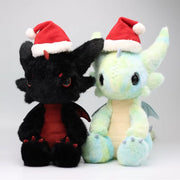 Stuffed dragon Boo plush toy duo in Santa hats, showcasing limited edition Cloudie and Little Black Dragon designs.