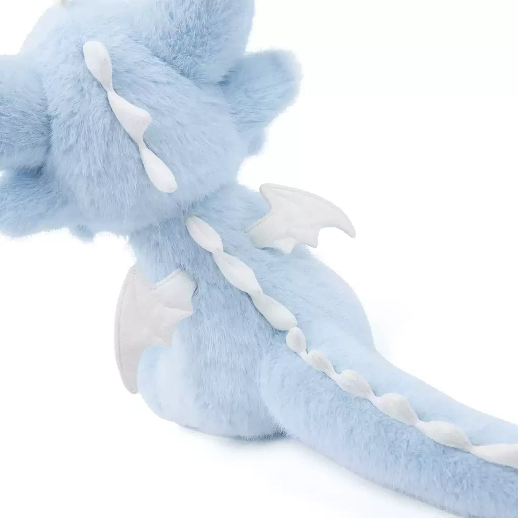 Soft plush stuffed dragon Boo in blue with white accents and cute wings, perfect for cuddling and display.