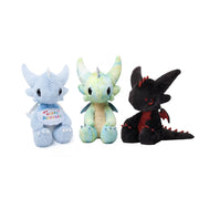 Stuffed dragon Boo limited edition plush toys in blue, green, and black for cuddling and display.