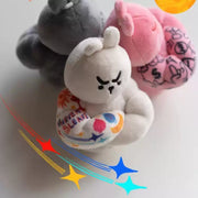 Bunny plush toys featuring cute designs in various colors, perfect for collecting or gifting.