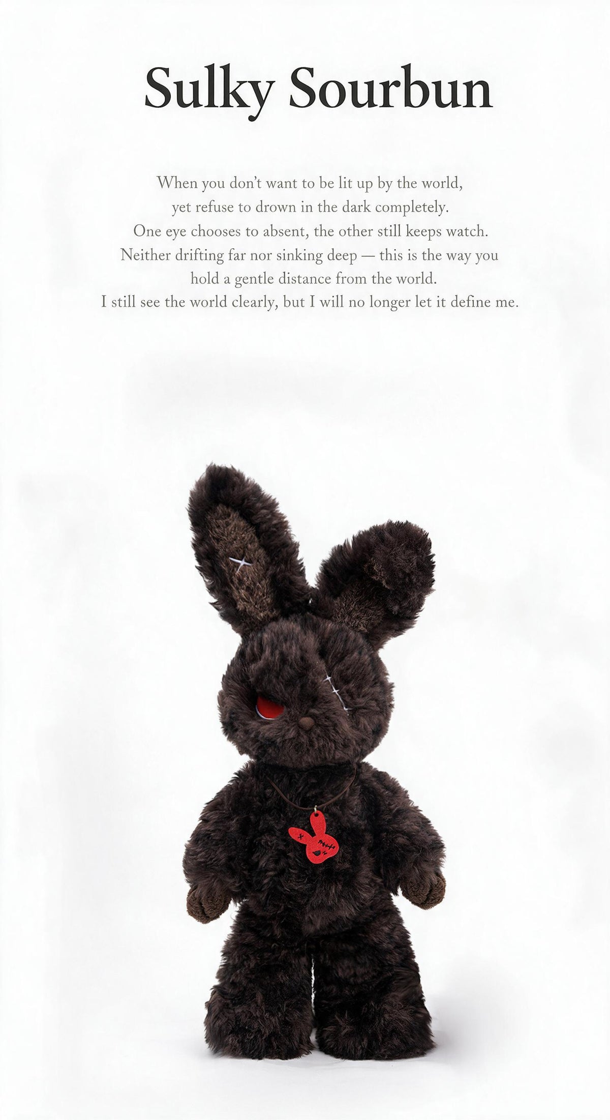 Cuddly bunny - Sulky Sourbun plush toy with dark brown fur, perfect moody companion for cozy moments.