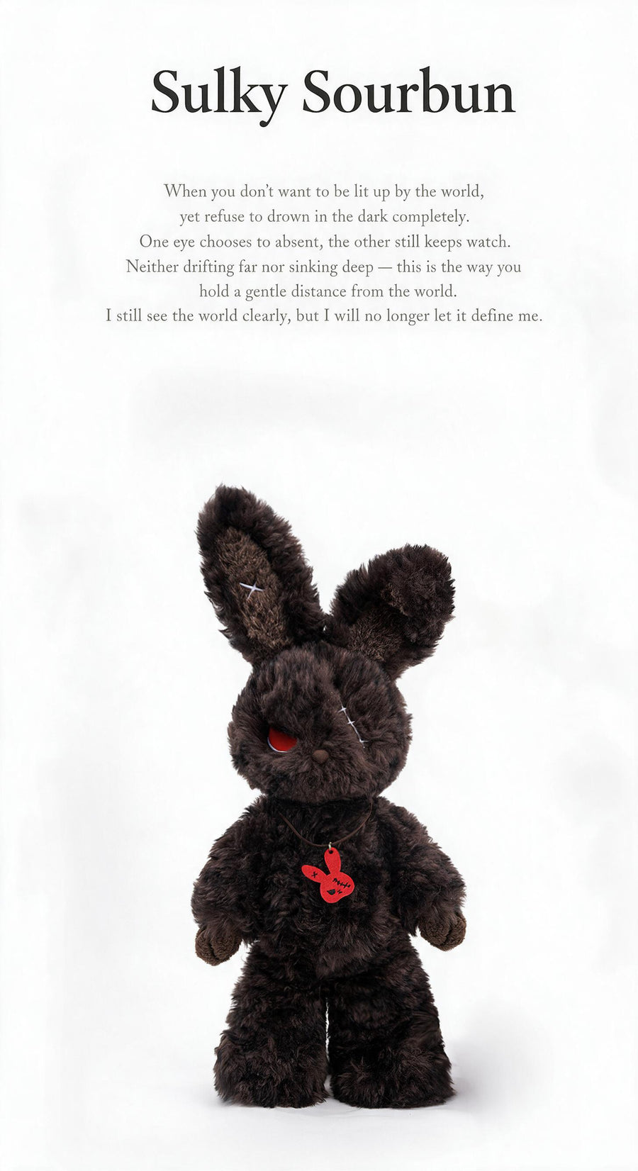 Cuddly bunny - Sulky Sourbun plush toy with dark brown fur, perfect moody companion for cozy moments.