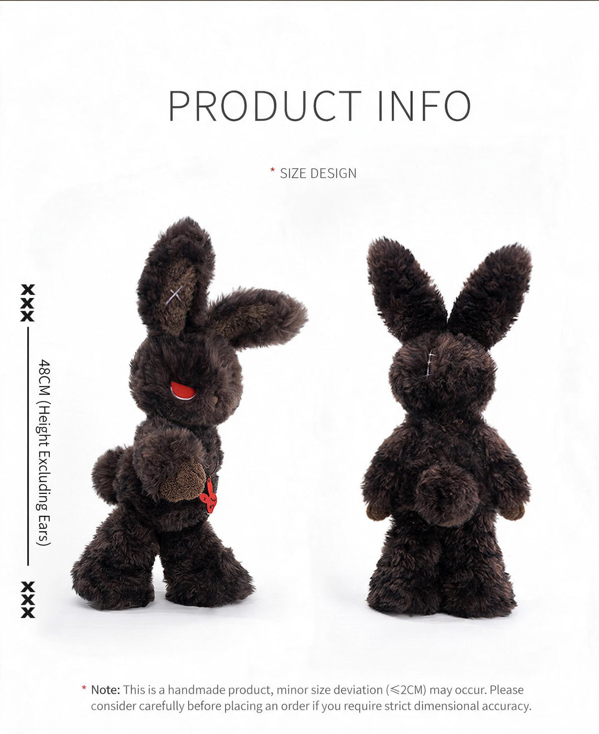 Cuddly bunny - Sulky Sourbun plush toy in dark brown, showcasing size design and moody expression.