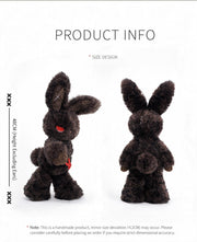 Cuddly bunny - Sulky Sourbun plush toy in dark brown, showcasing size design and moody expression.