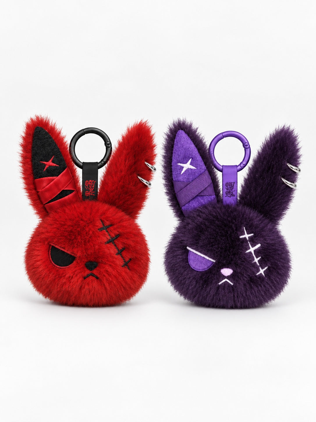  Cuddly Bunny - DarkCute BandaBun plush keychains, featuring black and red bunnies with unique stitched designs.