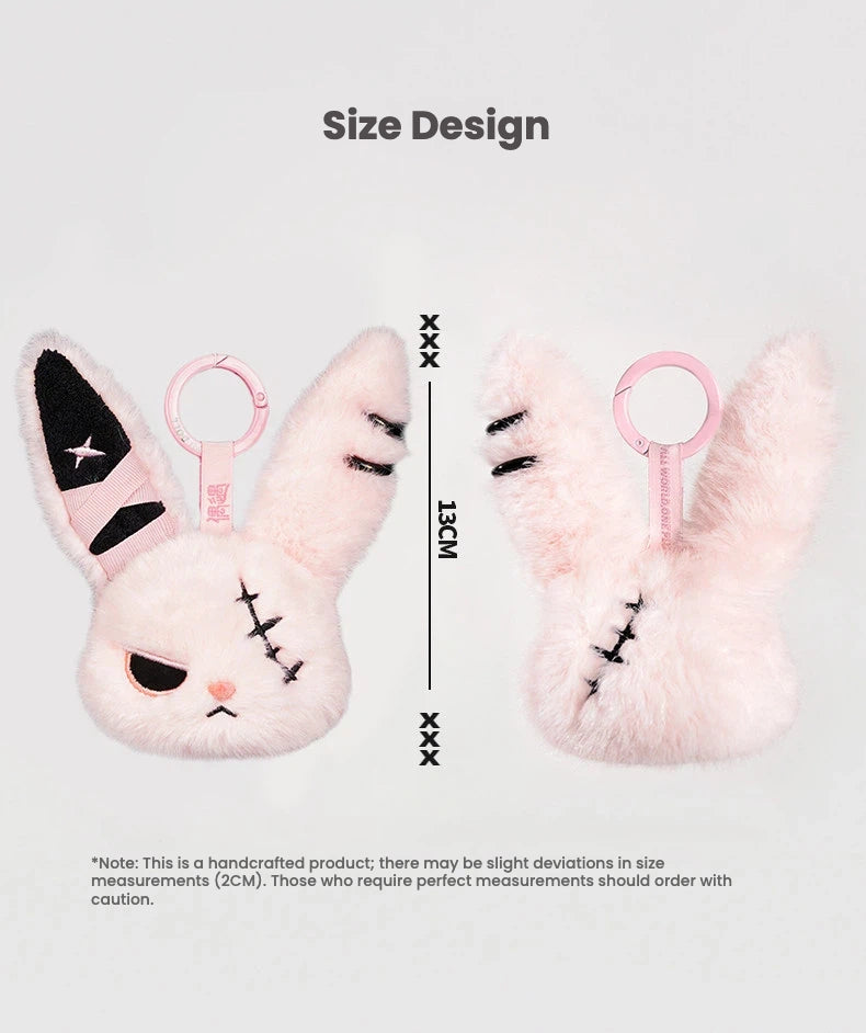 Cuddly Bunny - DarkCute BandaBun plush keychain with stitched design, 13cm, featuring playful and edgy elements.
