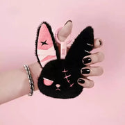 Cuddly Bunny - DarkCute BandaBun plush keychain held in hand, featuring cute black design with pink accents.
